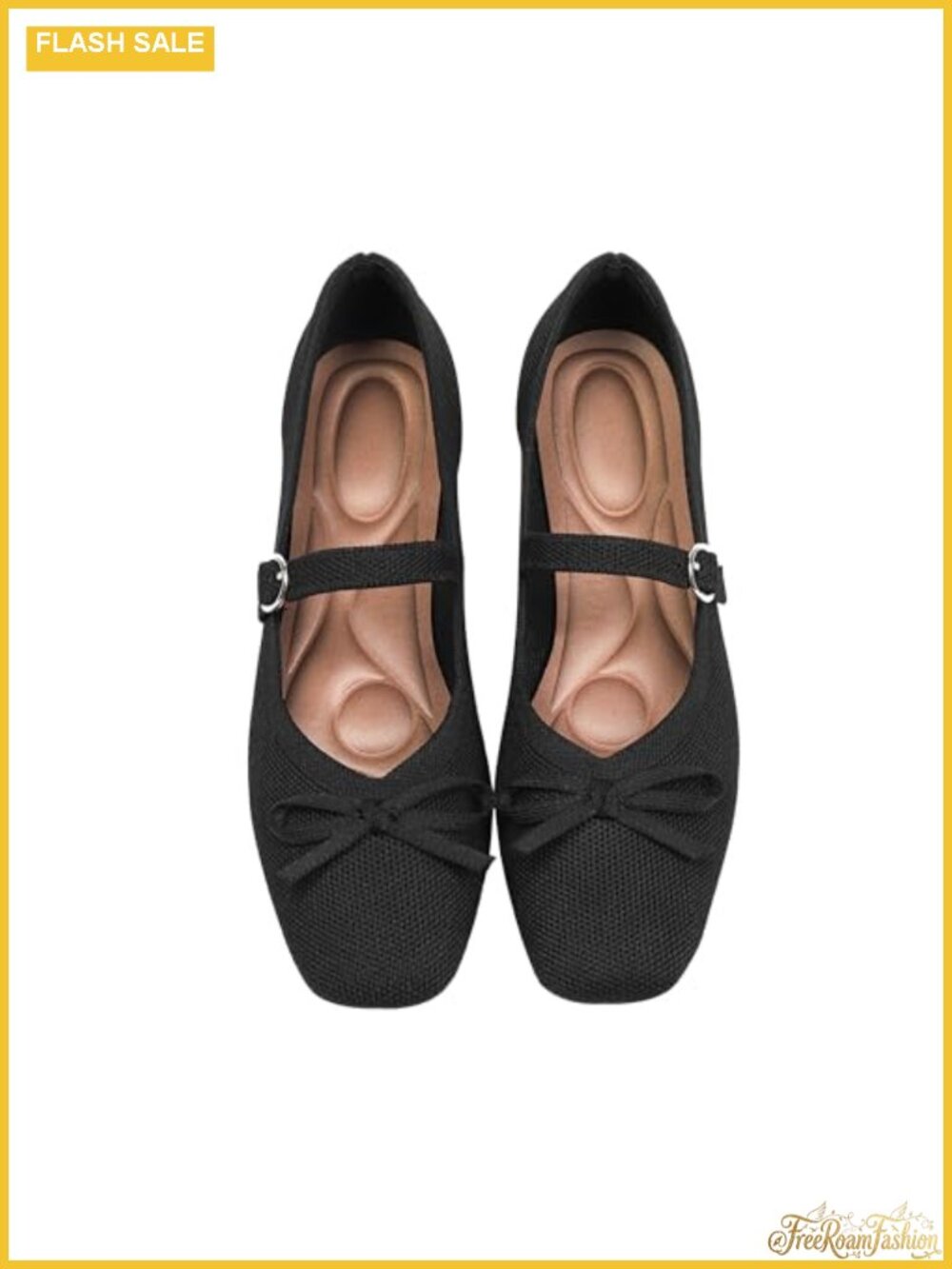 Knit Flats Square Toe Adjustable Ankle Strap Washable Ballet Mary Jane